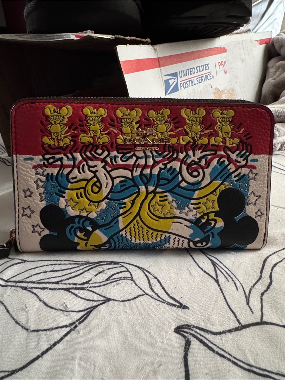 Coach x Disney Mickey Mouse Keith Haring Medium ID Zip Around Wallet